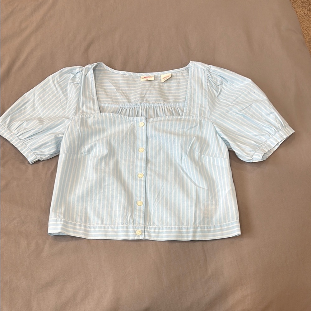 Light Blue Striped Button-Up Top